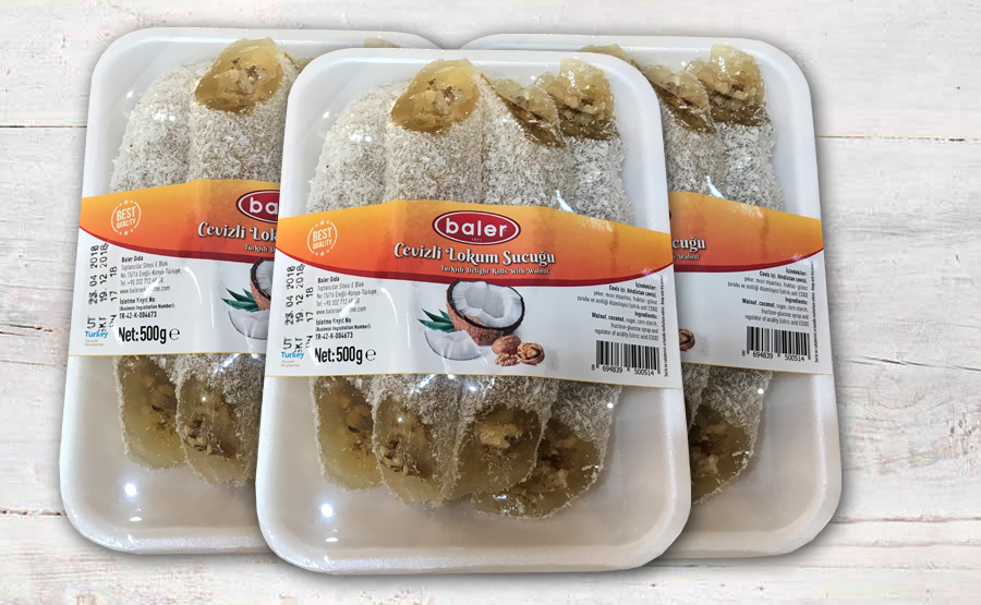 Hindistan Cevizi Kaplı Cevizli Lokum Sucuğu 500 g